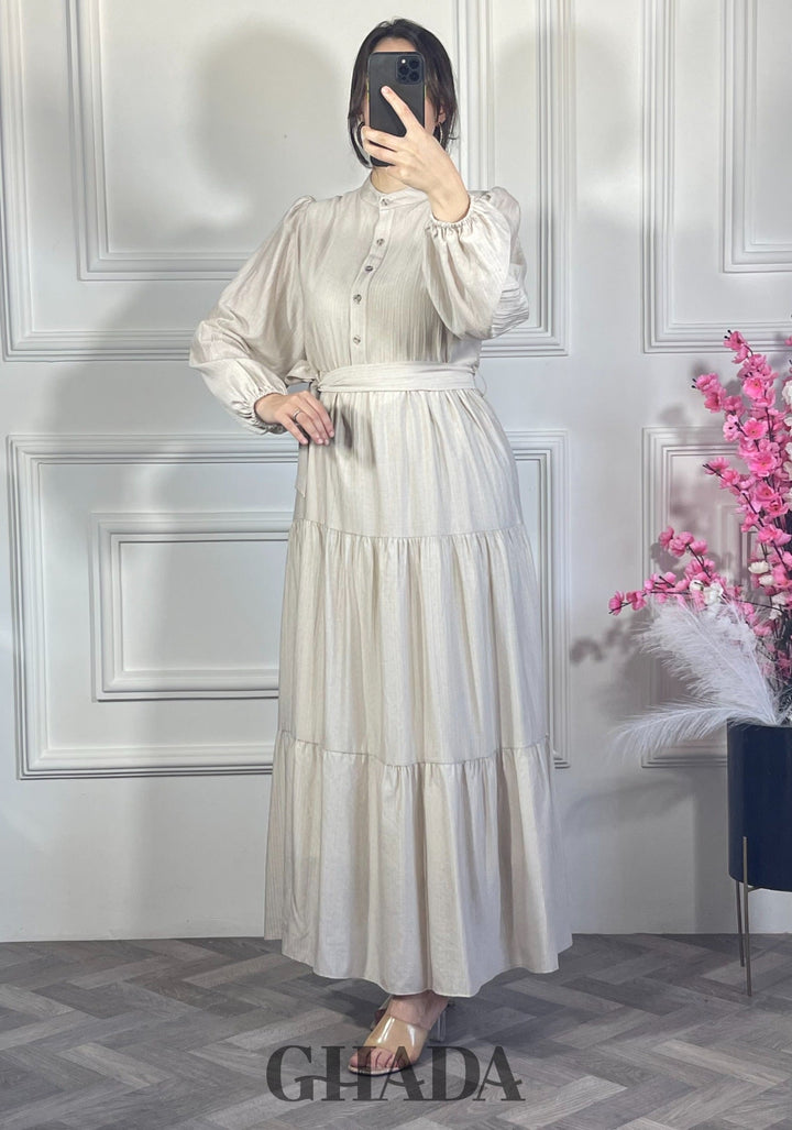 Robe en lin froissé - Beige clair