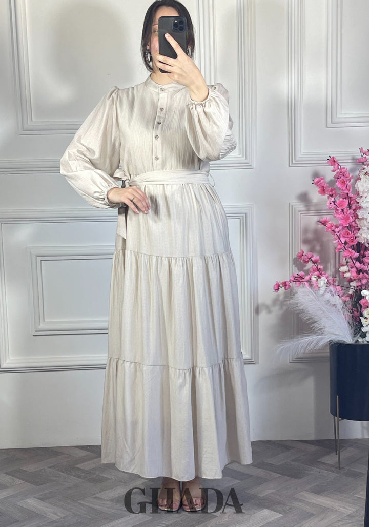 Robe en lin froissé - Beige clair