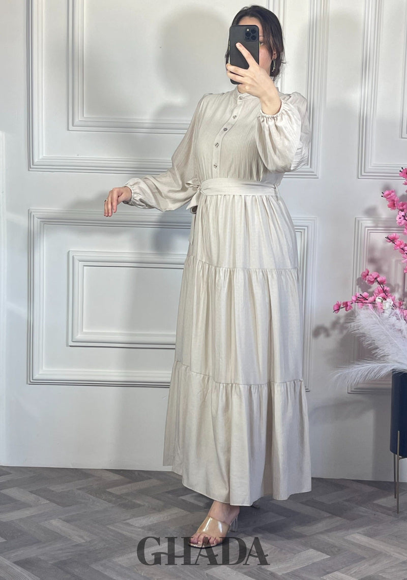 Robe en lin froissé - Beige clair