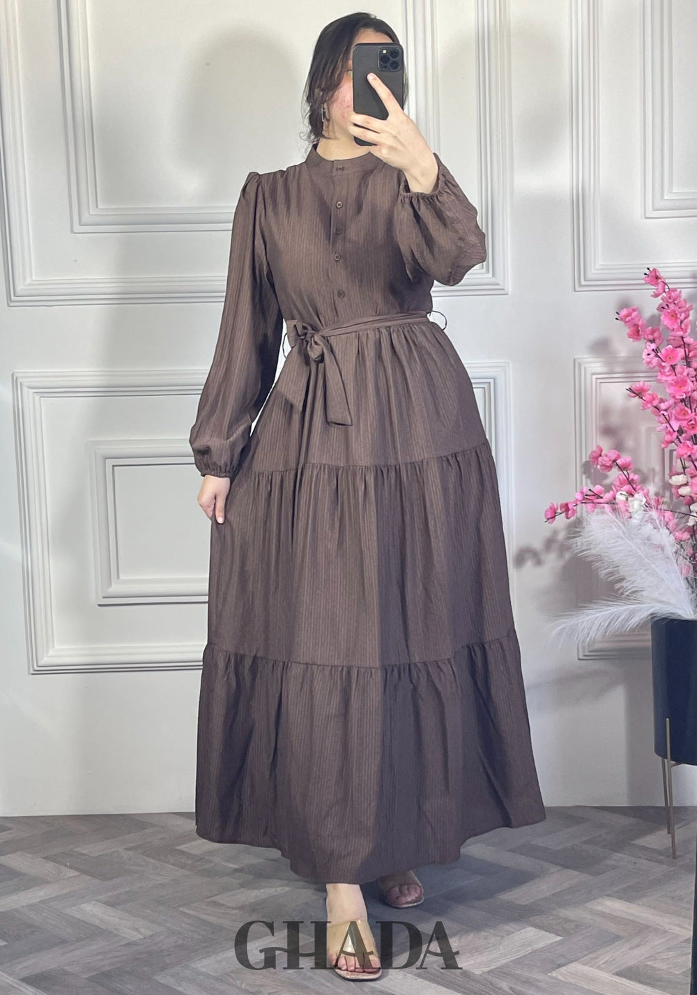 Robe en lin froissé - Marron foncé