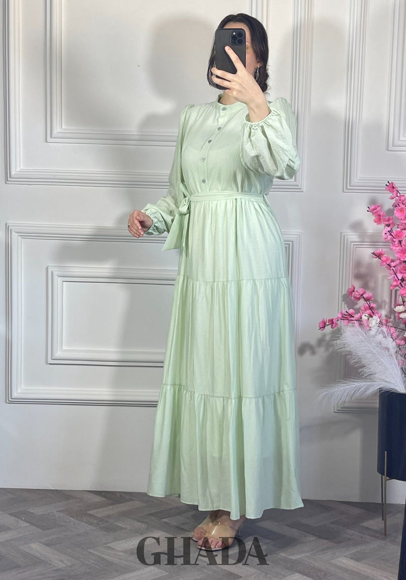 Robe en lin froissé - Vert clair