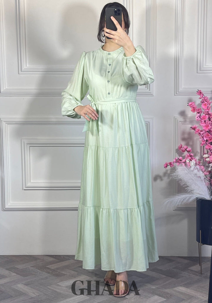 Robe en lin froissé - Vert clair