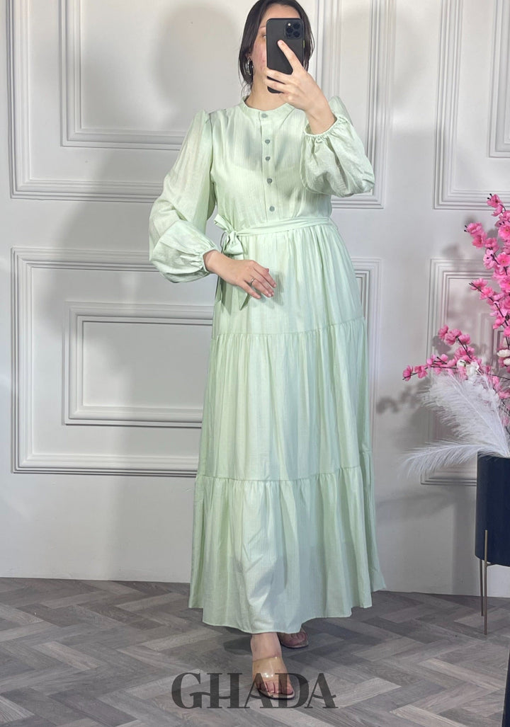 Robe en lin froissé - Vert clair