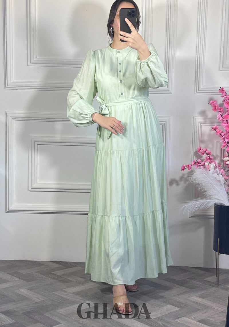 Robe en lin froissé - Vert clair