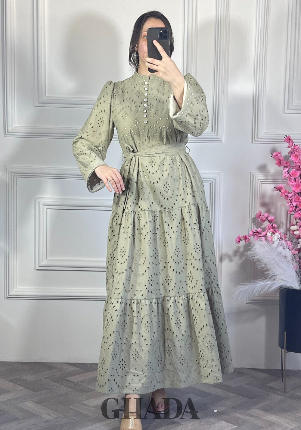 Robe brodée avec doublure - Vert