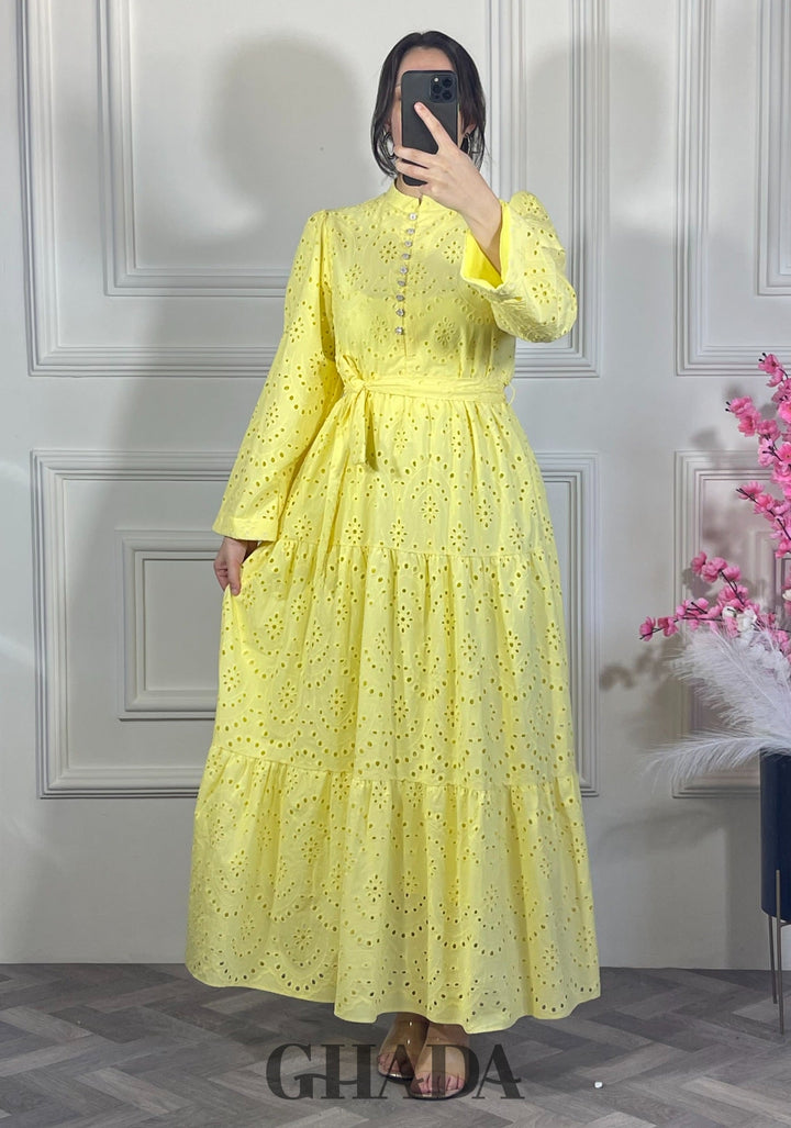 Robe brodée avec doublure - Jaune