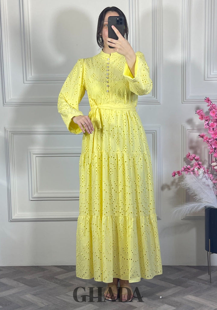 Robe brodée avec doublure - Jaune