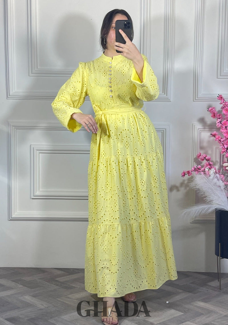 Robe brodée avec doublure - Jaune