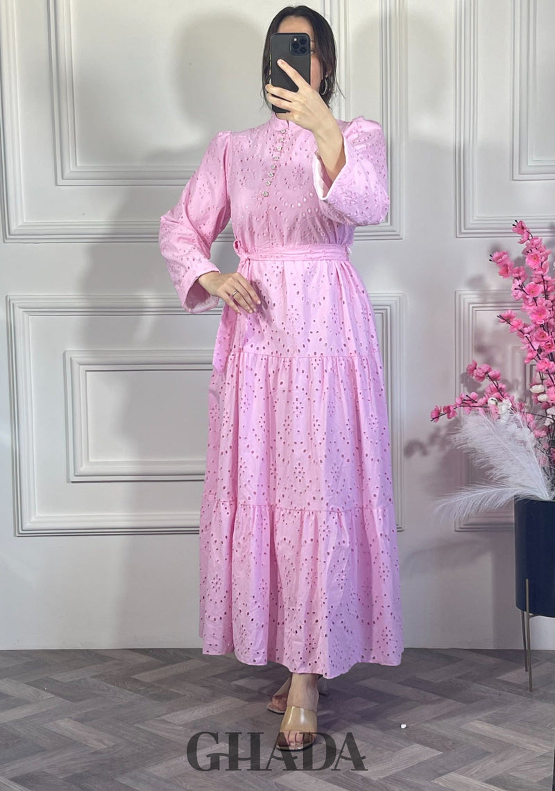 Robe brodée avec doublure - Rose