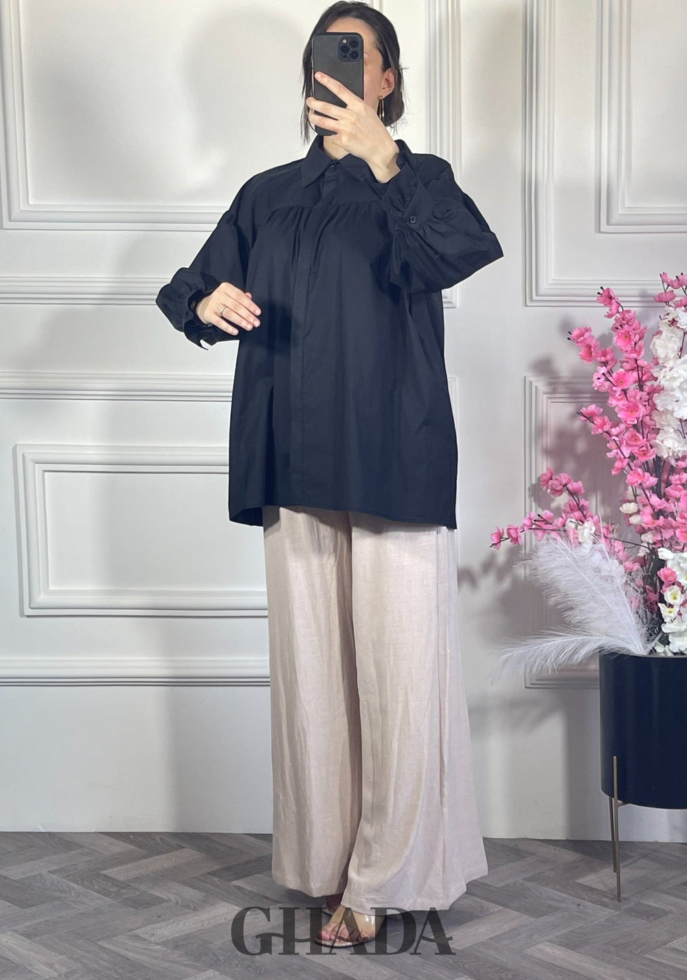 Chemise avec fronces - Noir