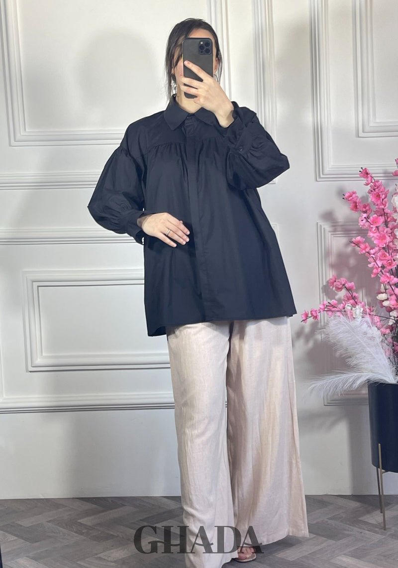 Chemise avec fronces - Noir