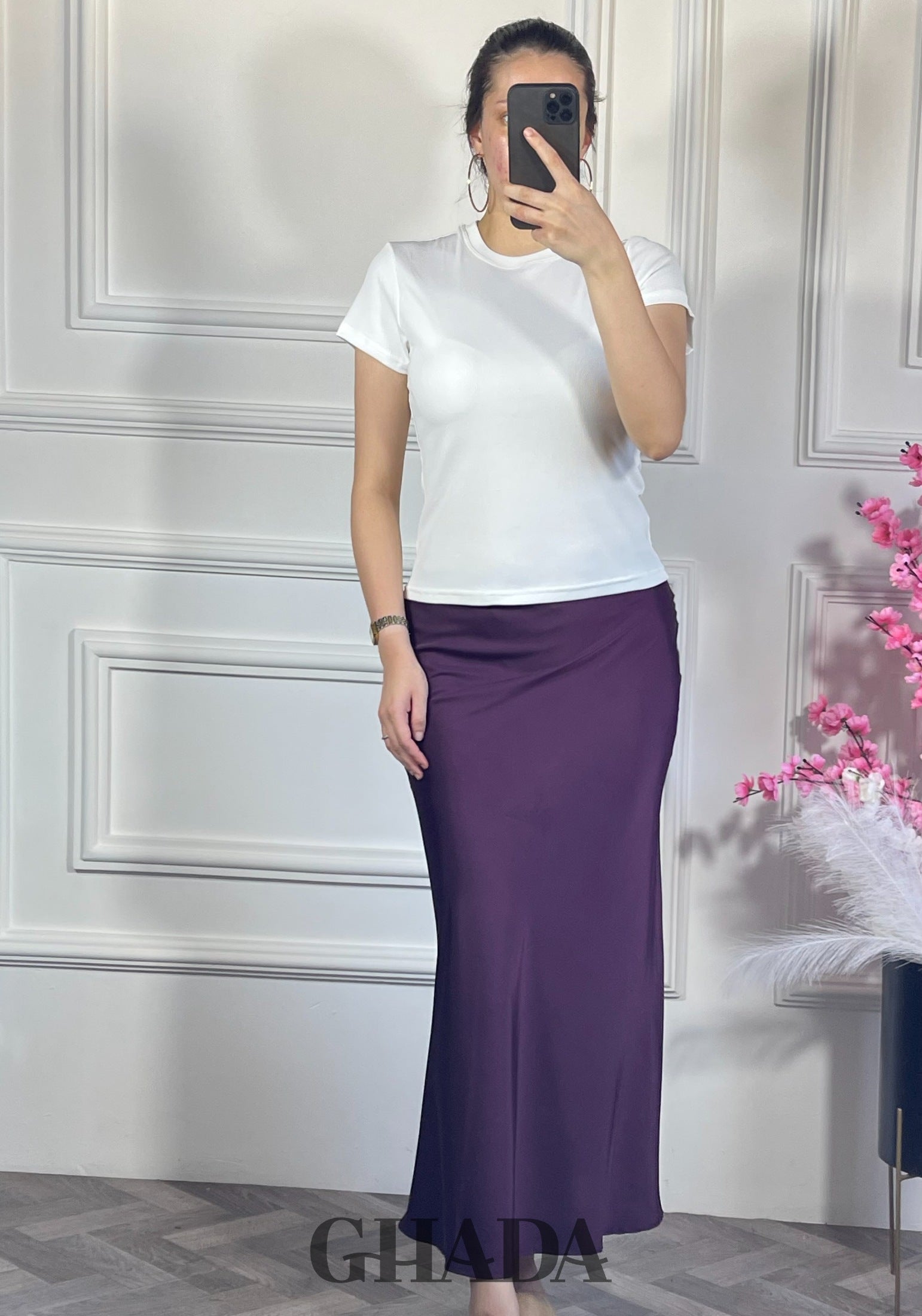 Jupe satinée - Violet vue complète - jupe femme - GHADA FASHION