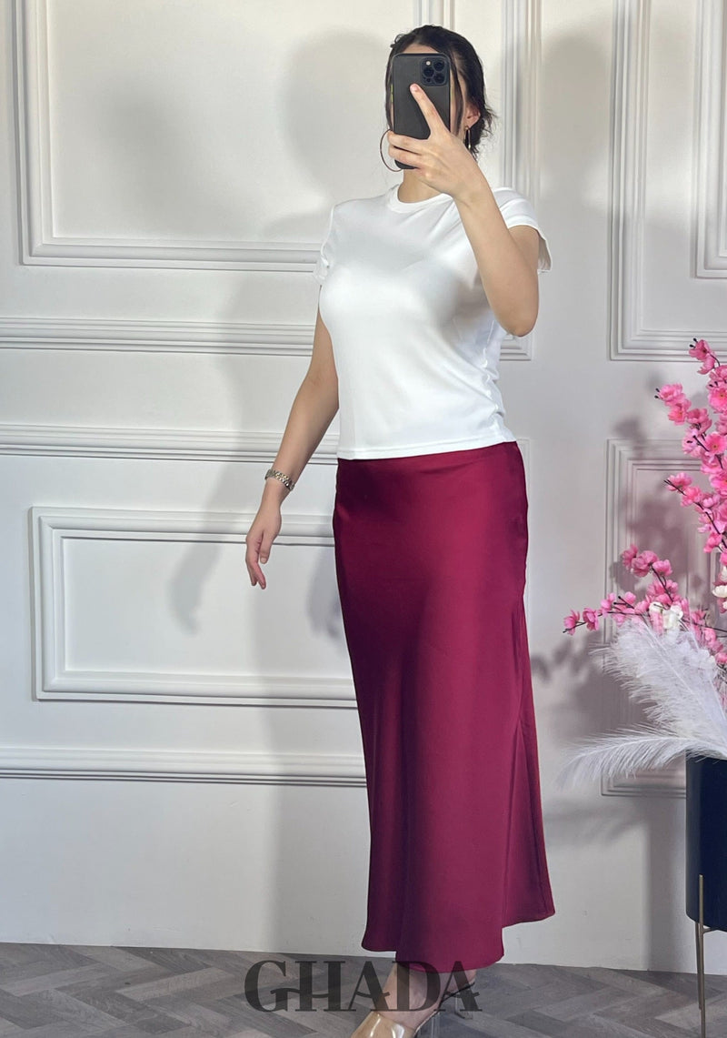Jupe satinée - Rouge cerise