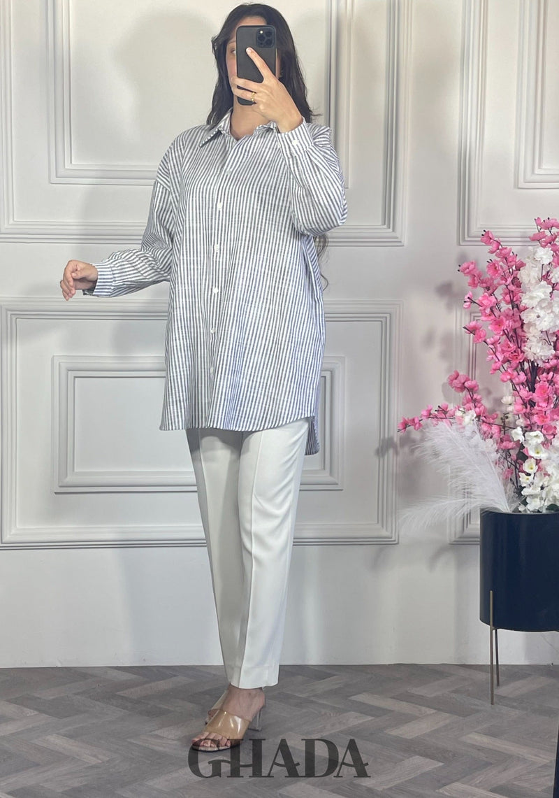 Chemise à rayures boutonnée - Bleu marine
