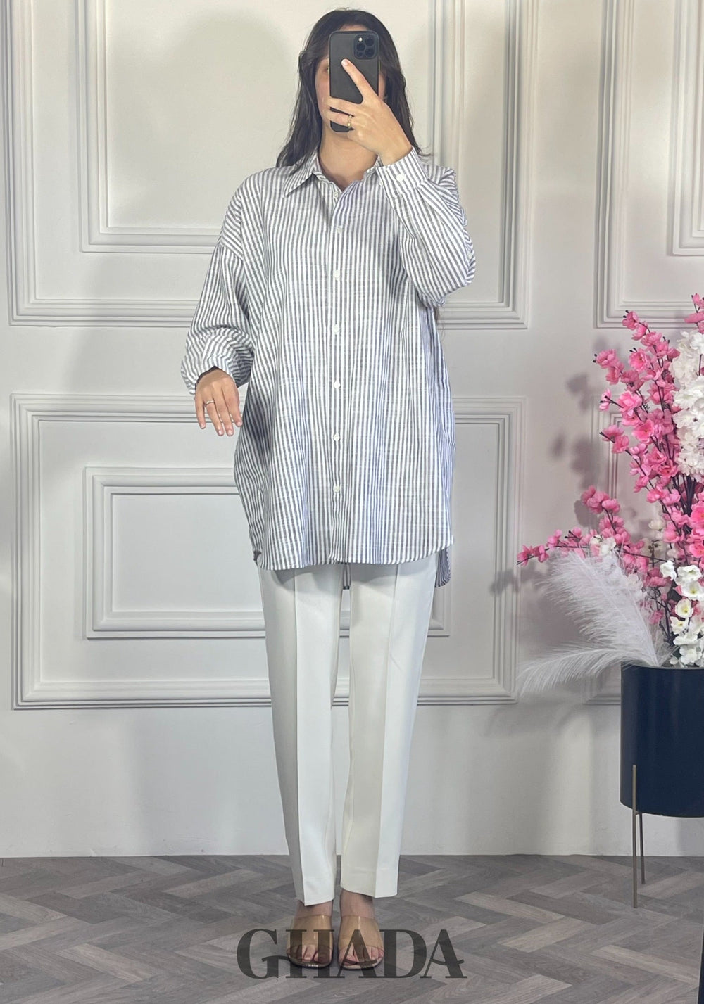 Chemise à rayures boutonnée - Bleu marine