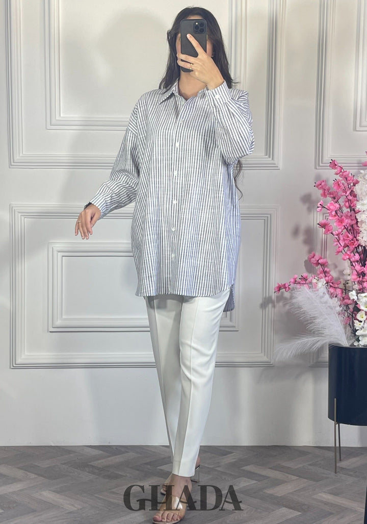 Chemise à rayures boutonnée - Bleu marine