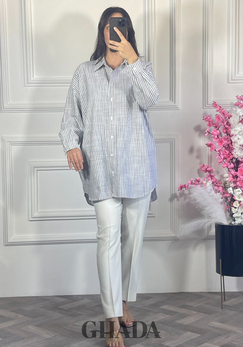 Chemise à rayures boutonnée - Bleu marine