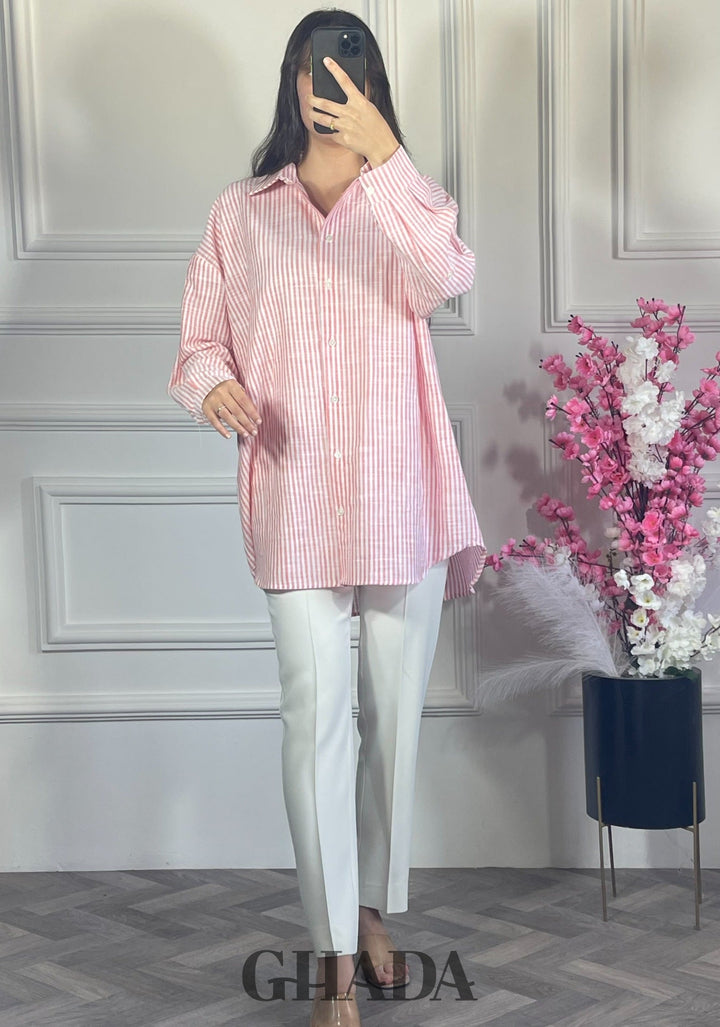 Chemise à rayures boutonnée - Rose