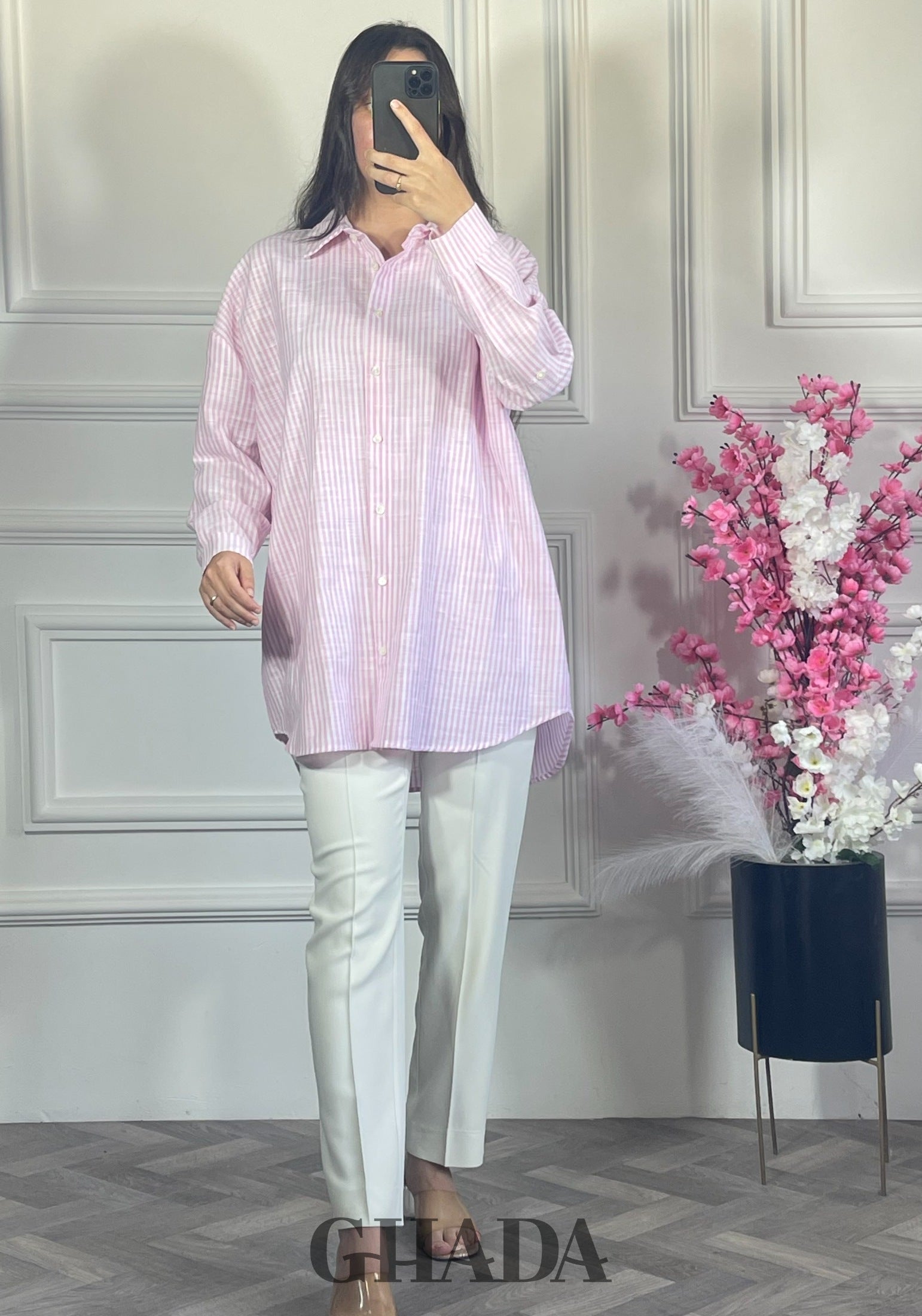 Chemise à rayures boutonnée - mauve clair vue complète - chemise femme - GHADA FASHION