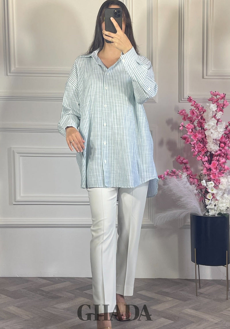 Chemise à rayures boutonnée - Bleu ciel