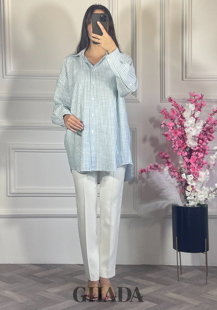 Chemise à rayures boutonnée - Bleu ciel