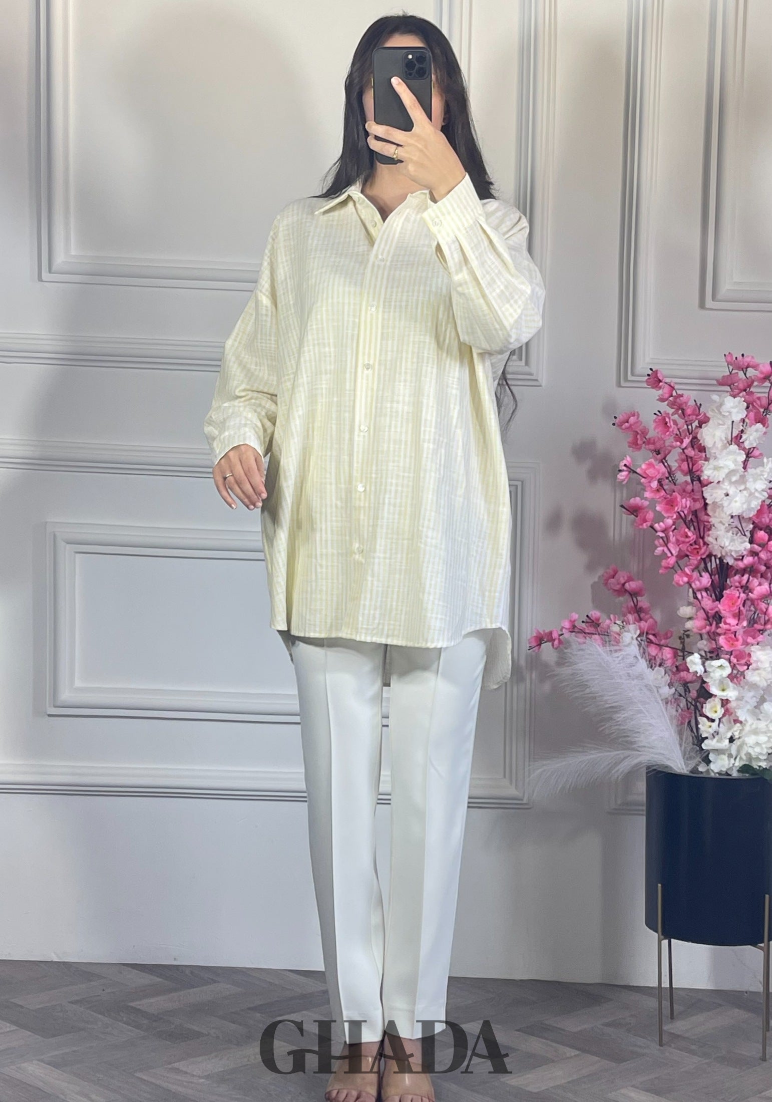 Chemise à rayures boutonnée - Jaune détail broderie - chemise femme - GHADA FASHION