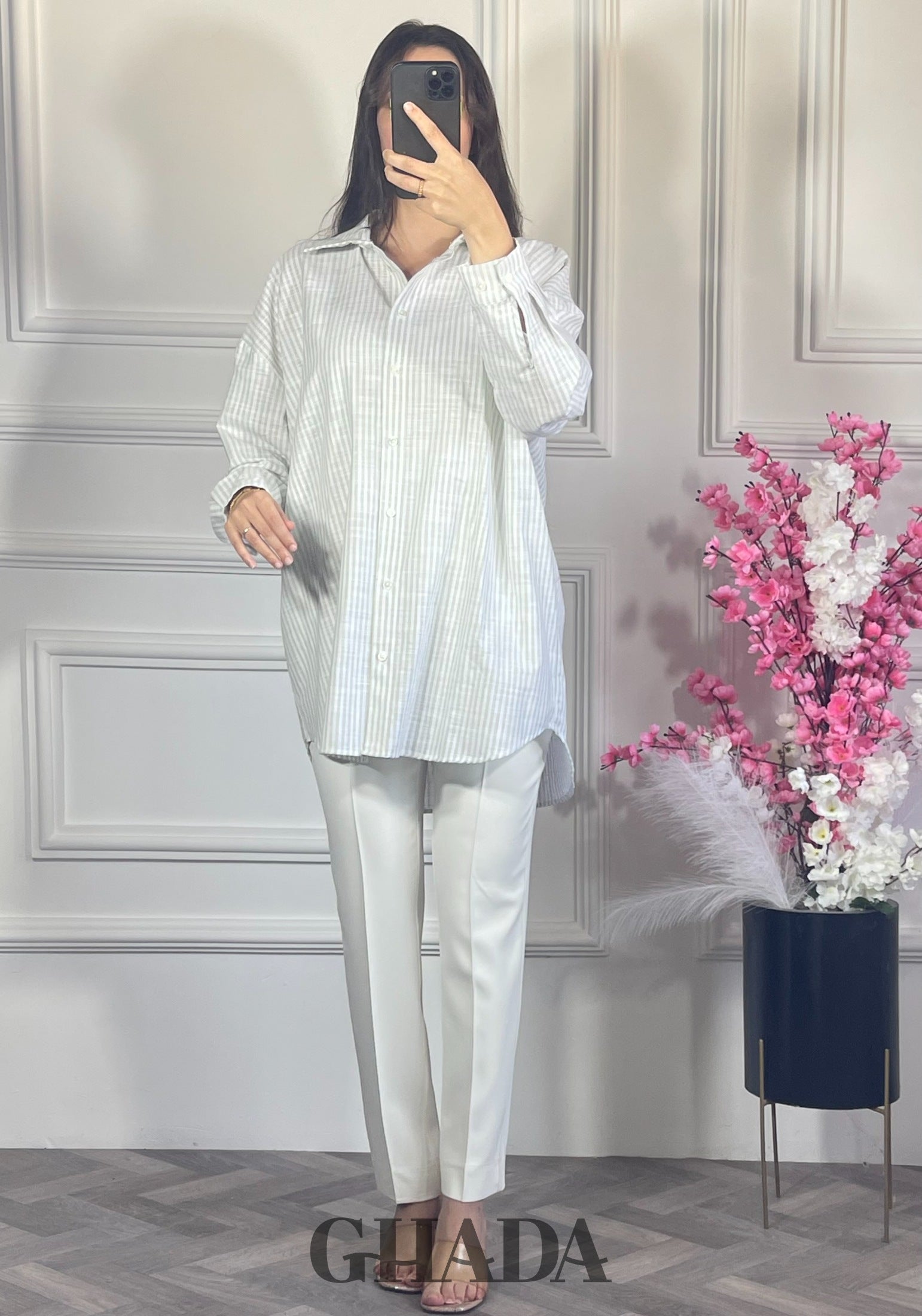 Chemise à rayures boutonnée vue de dos - chemise femme - GHADA FASHION