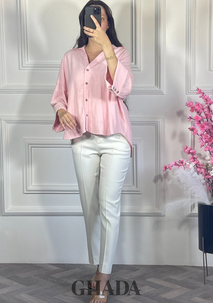 Chemise avec manches trois quarts - Rose