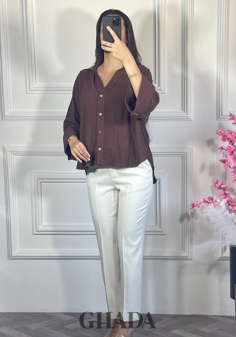 Chemise avec manches trois quarts - Marron chocolat