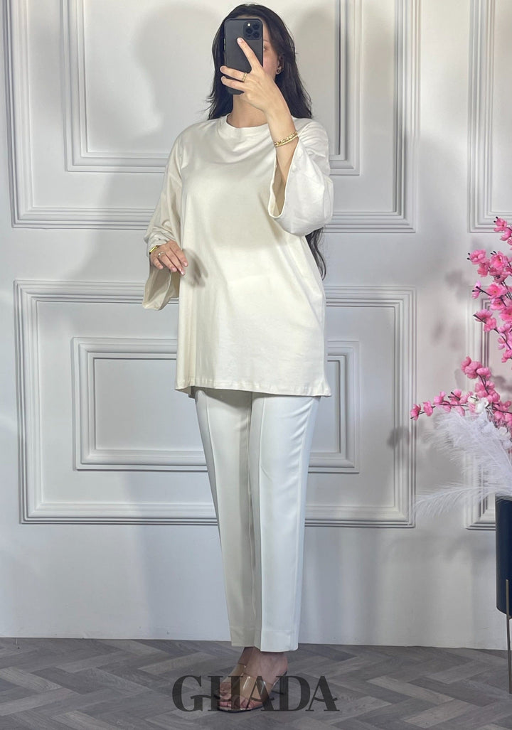 Pull avec manches trois quarts - Blanc cassé
