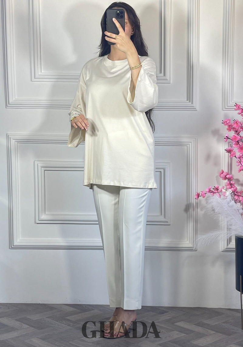 Pull avec manches trois quarts - Blanc cassé
