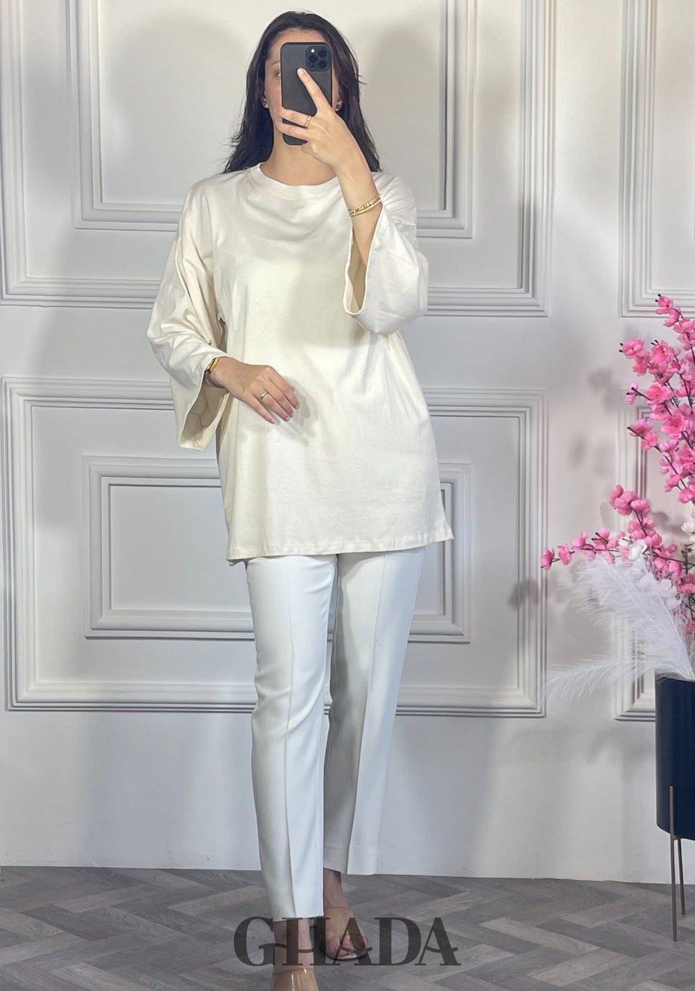 Pull avec manches trois quarts - Blanc cassé