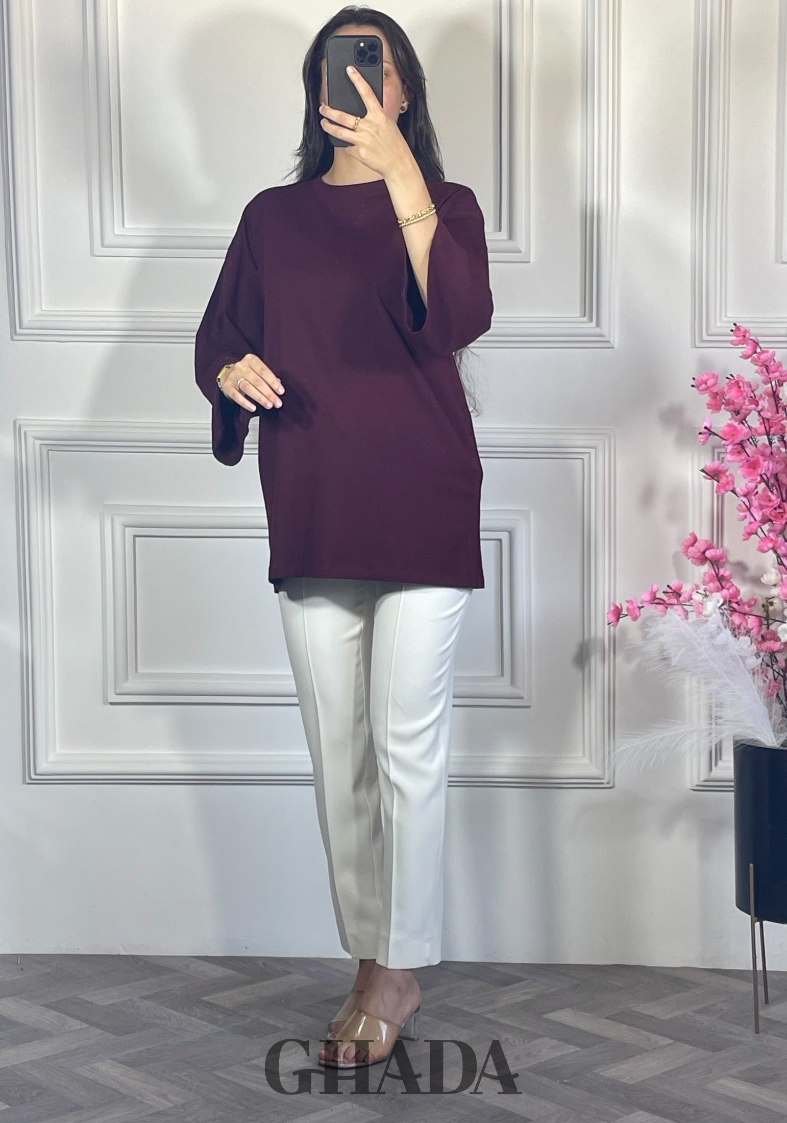 Pull avec manches trois quarts - Mauve vue de dos - chemise femme - GHADA FASHION
