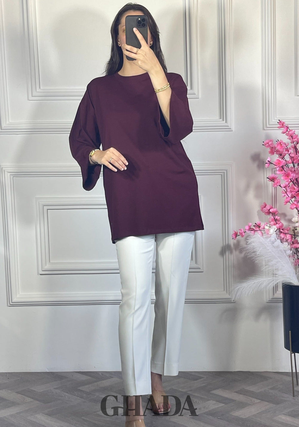 Pull avec manches trois quarts - Mauve