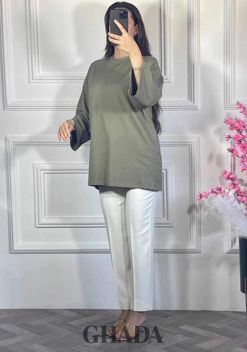Pull avec manches trois quarts - Vert kaki