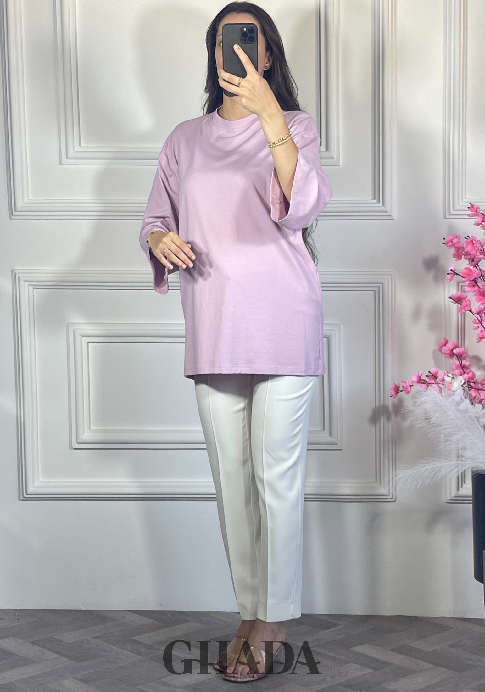 Pull avec manches trois quarts - Mauve vue de dos - chemise femme - GHADA FASHION