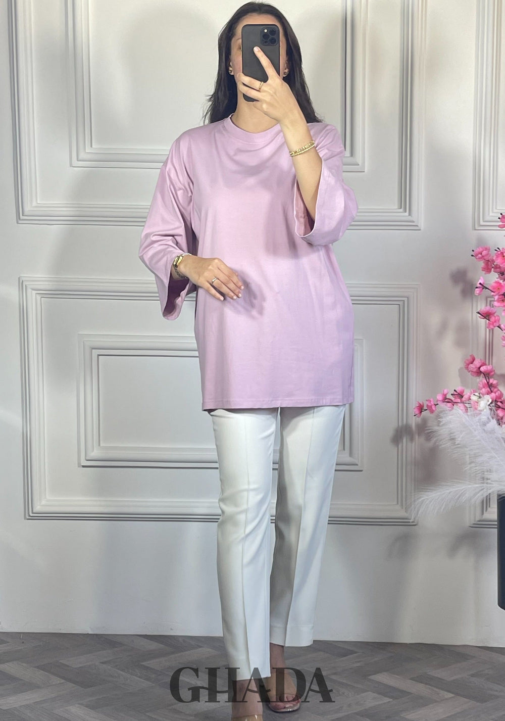 Pull avec manches trois quarts - Mauve clair
