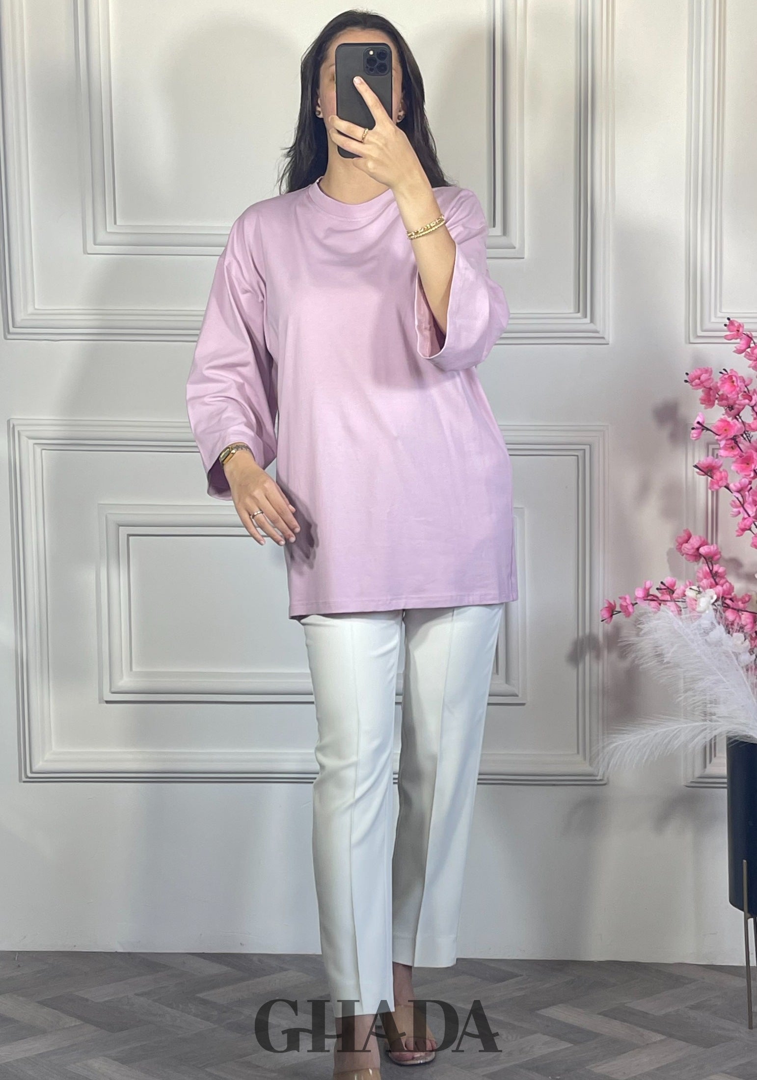 Pull avec manches trois quarts - Mauve vue complète - chemise femme - GHADA FASHION