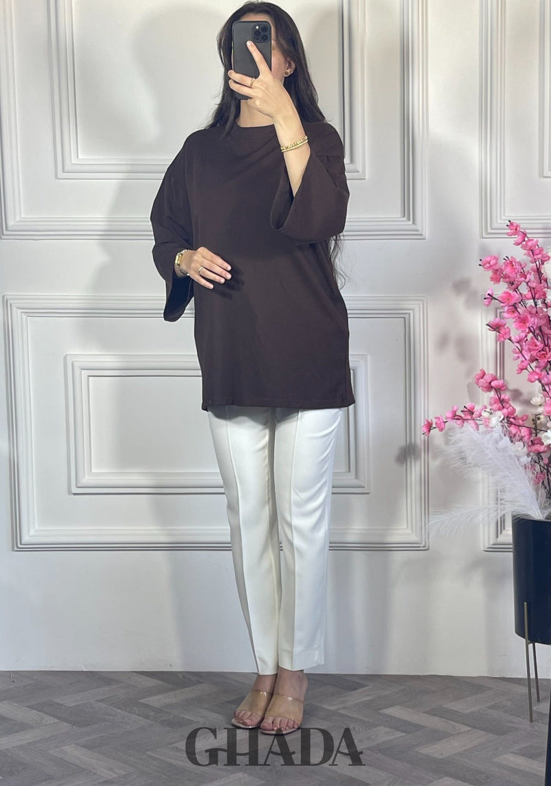 Pull avec manches trois quarts - Marron chocolat