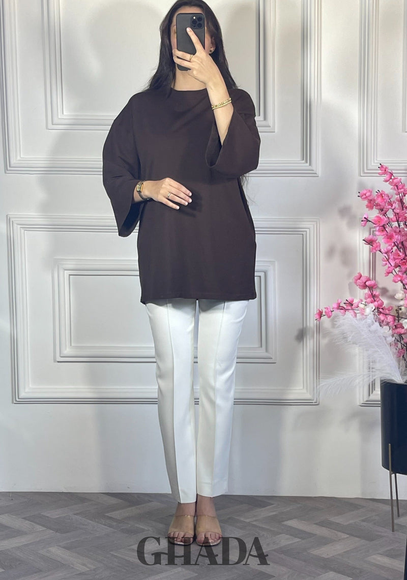 Pull avec manches trois quarts - Marron chocolat