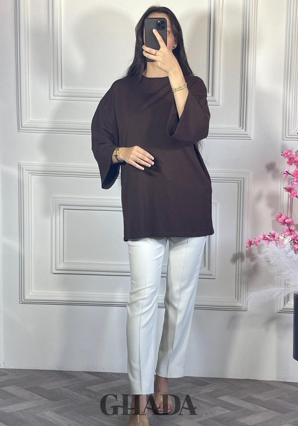 Pull avec manches trois quarts - Marron chocolat