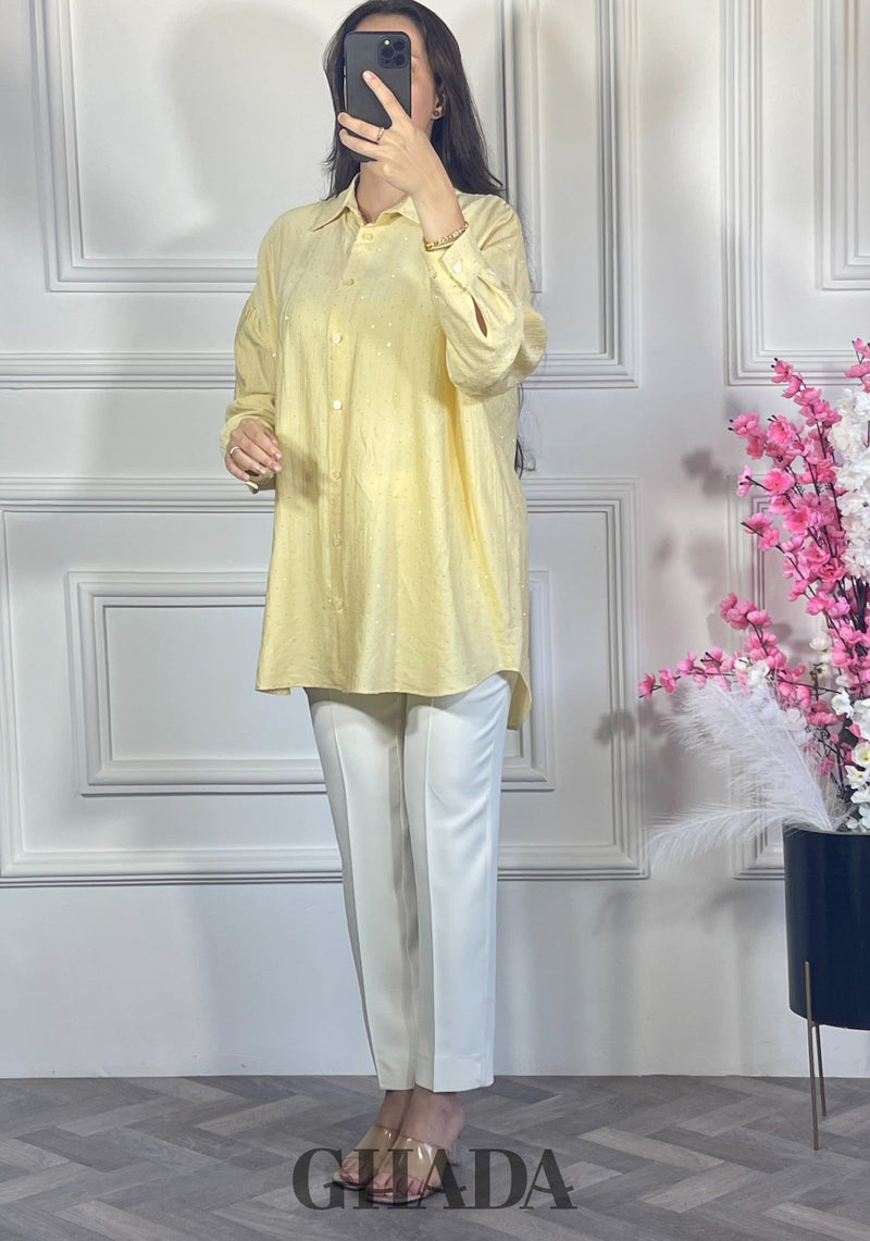 Chemise avec strass - Jaune