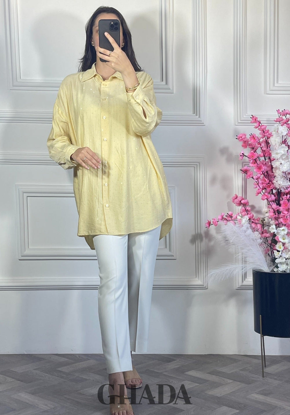 Chemise avec strass - Jaune
