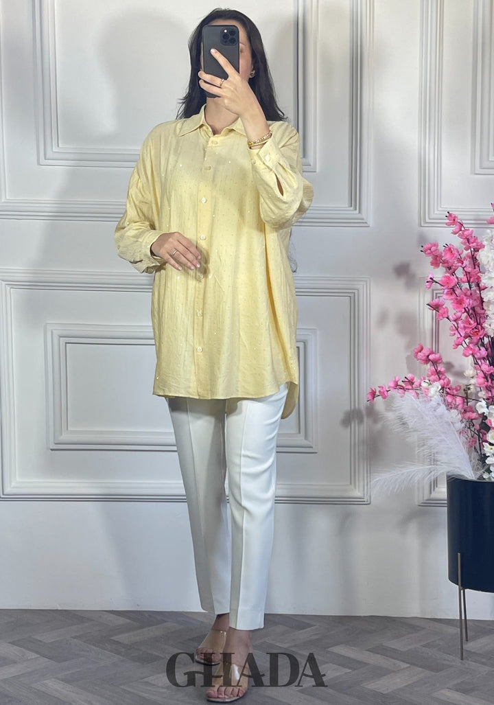 Chemise avec strass - Jaune