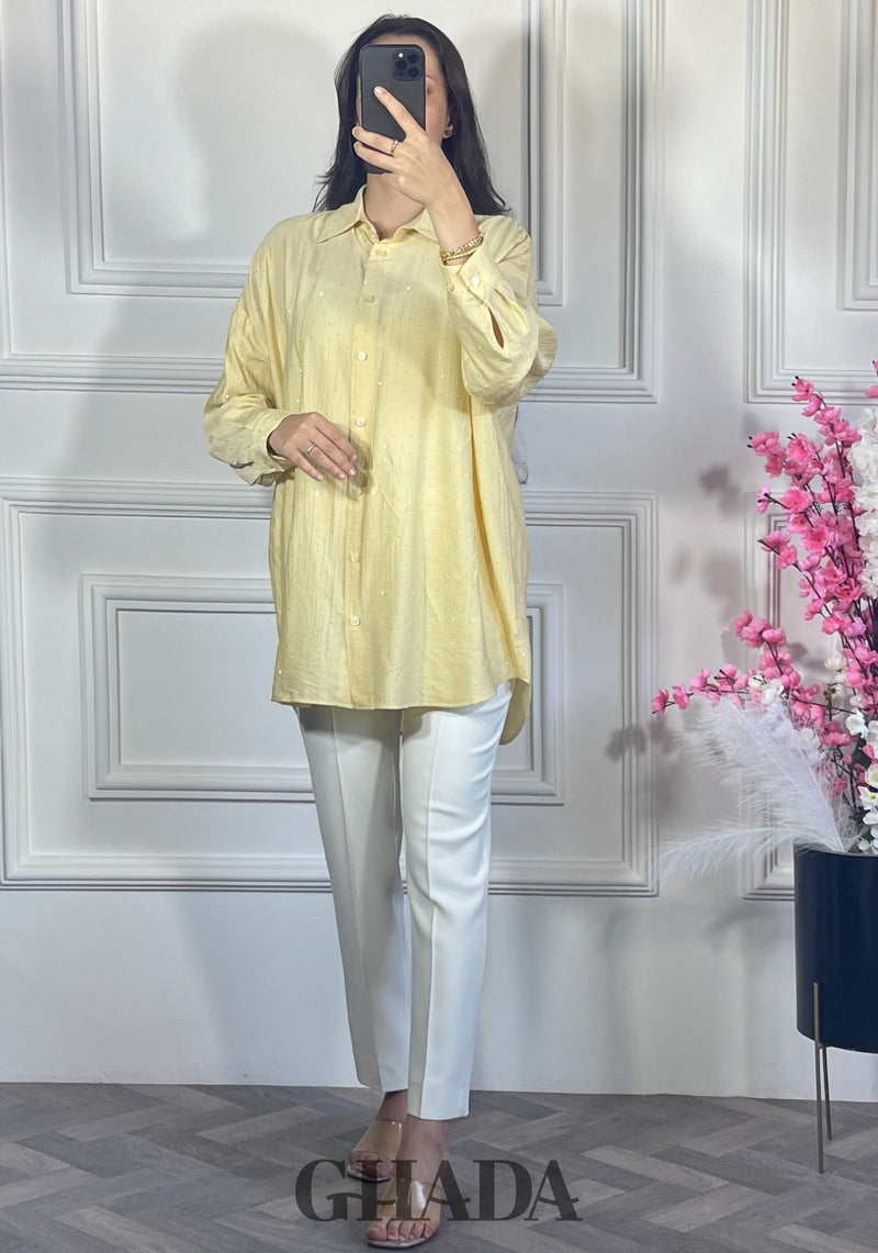 Chemise avec strass - Jaune