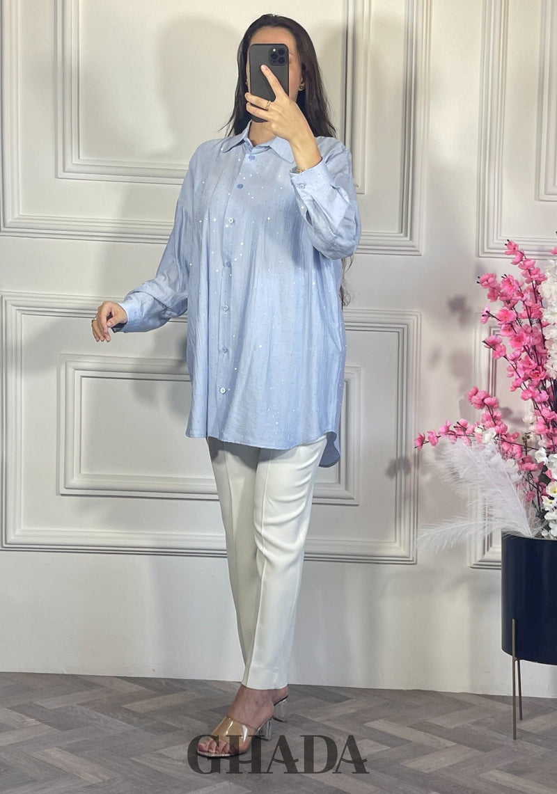 Chemise avec strass - Bleu ciel