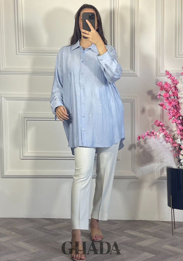 Chemise avec strass - Bleu ciel