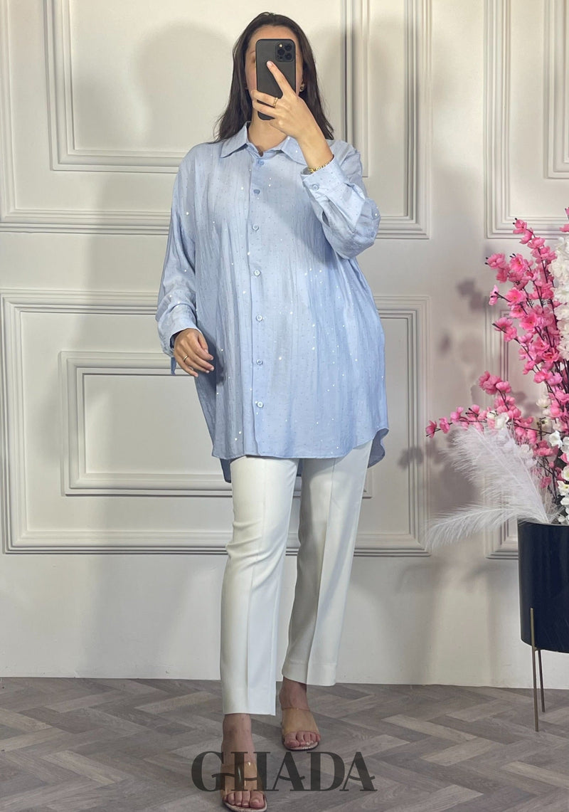Chemise avec strass - Bleu ciel
