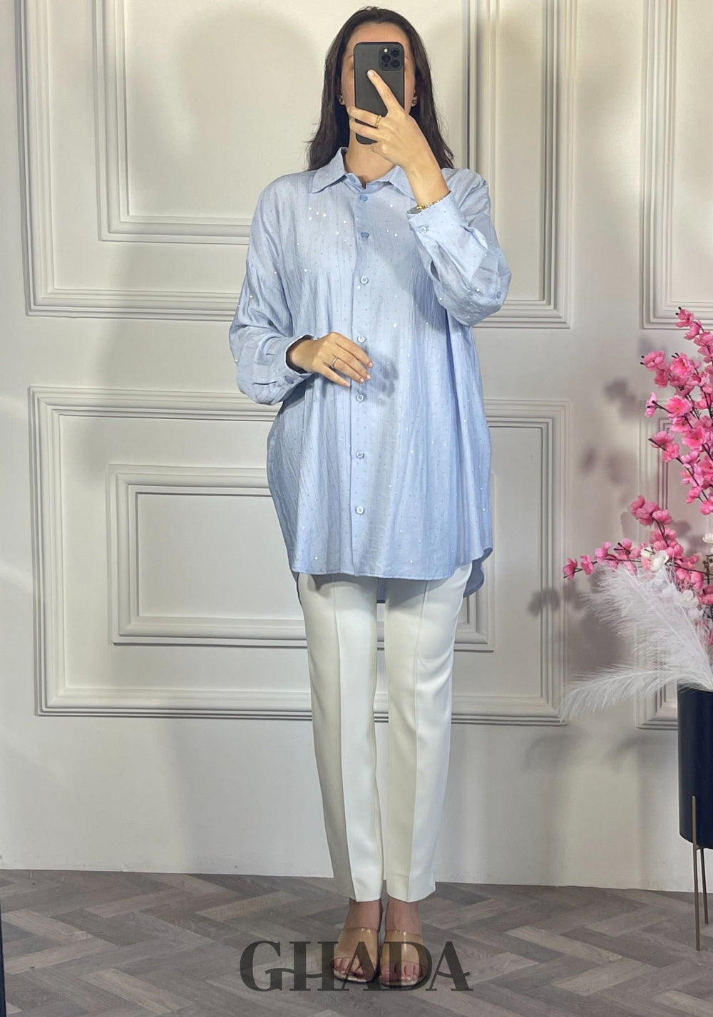 Chemise avec strass - Bleu ciel