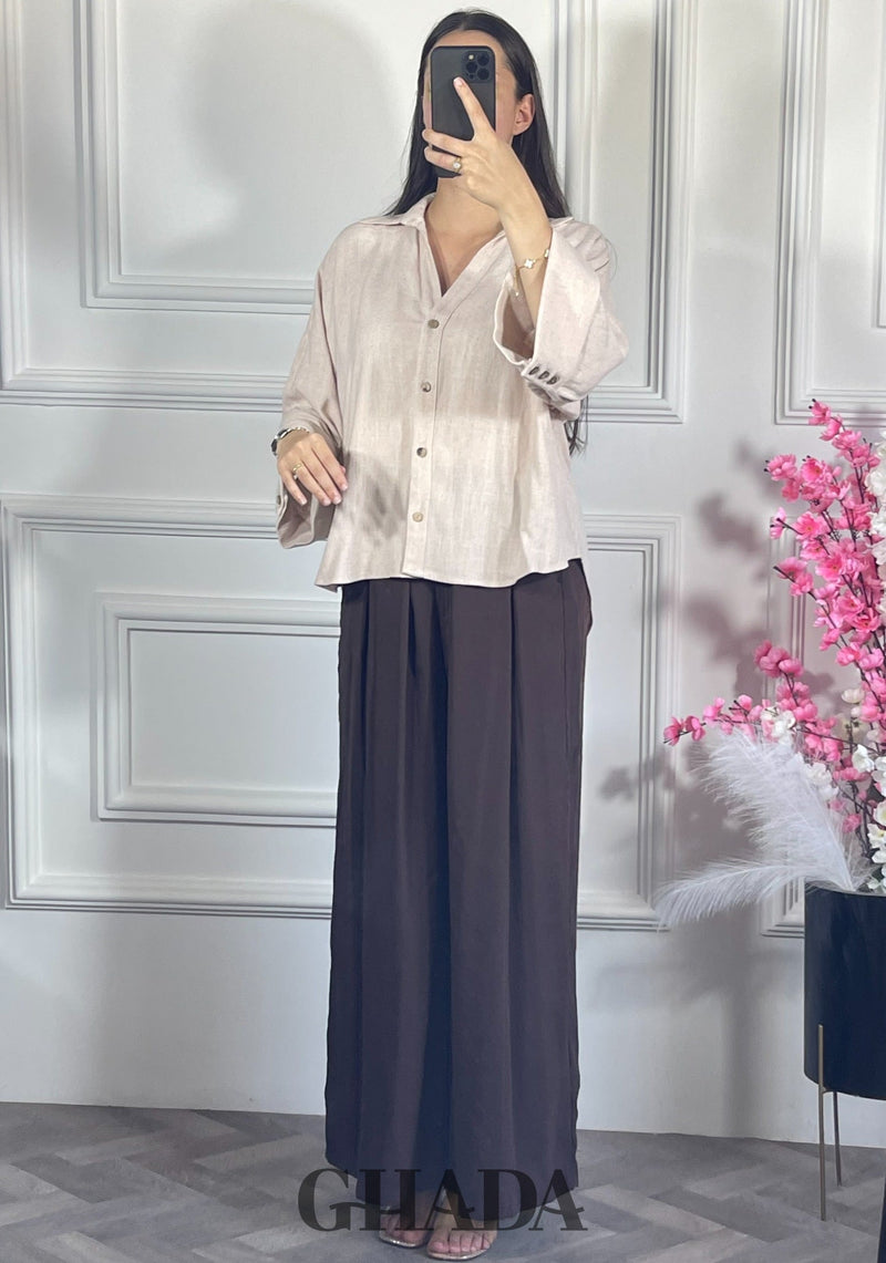 Chemise avec manches trois quarts - Beige